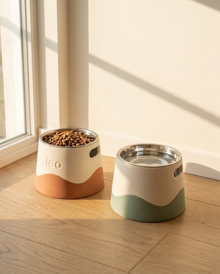 auvo food and water bowls by the window
